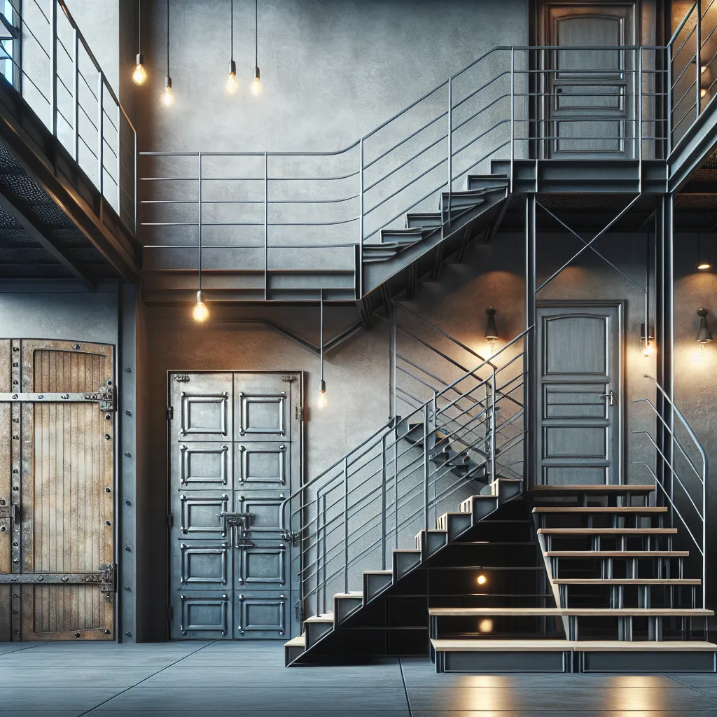 Nowoczesny design wnętrz – schody metalowe, balustrady i drzwi loftowe